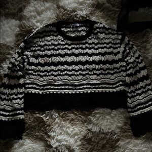 Zara Black and Cream Patterned Women's Sweater